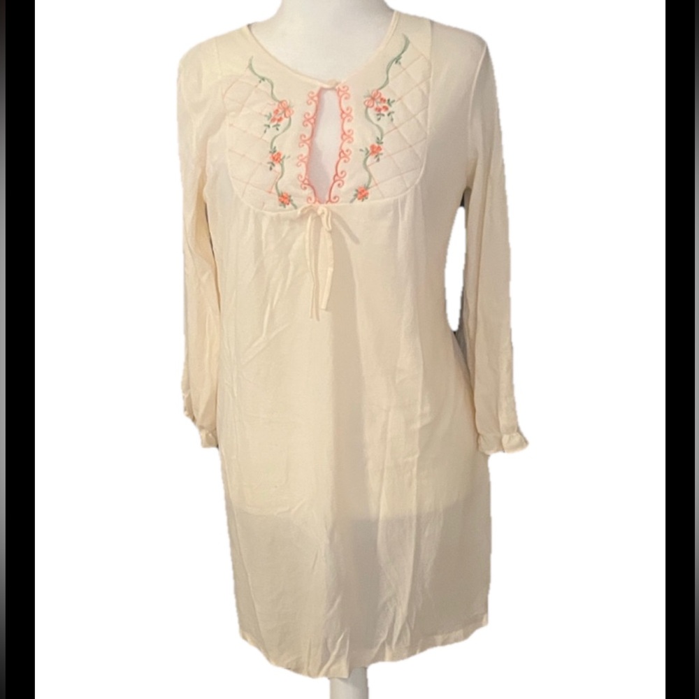 Vintage 60s Glencraft Embroidered Floral Nightgown Medium
